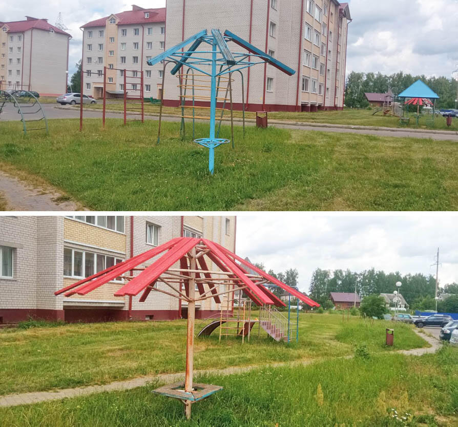 Фотографии детской площадки, на которой вряд ли можно интересно и, наверное, безопасно играть, прислала horki.info местная жительница.